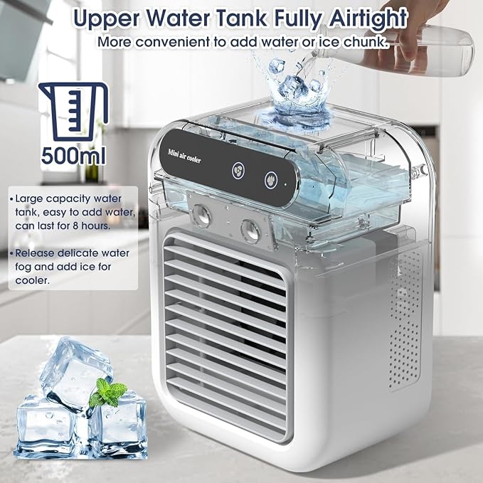 Portable Air Conditioners, 25W Rechargeable Mini Portable Car AC | 2 Cool Air Spray, Personal Cooling Fan with 2 Speeds, Small Room Air Conditioners for Bedroom, Office, Outdoor - Image 2
