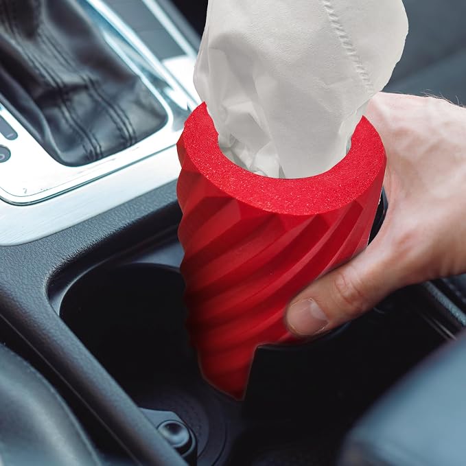 Car Tissue Holder, Refillable Round Cylinder with 3 Tissue Packs, Universal Fit for Vehicle Cup Holder, Home & Office, Car Accessories Interior (Red) - Image 9