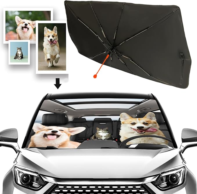 Socira Pet Dog Cat Custom Windshield Sun Shade Custom Fit Umbrella | Foldable Personalized Car Visor Umbrella Customized Sun Shade Cover Sunshade Front Window Cover Car Accessories 57" X 30" by Socira