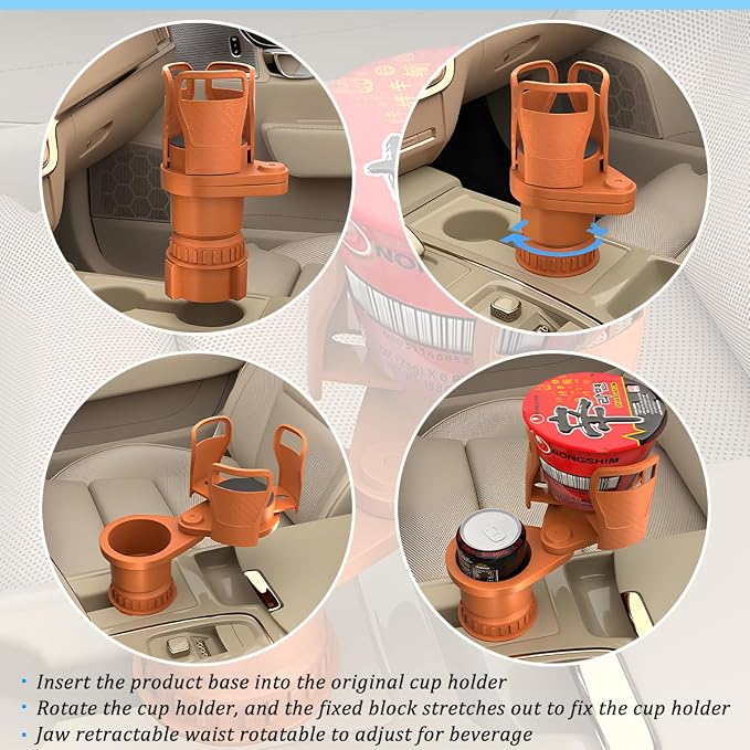 2 in 1 Car Cup Holder Expander, Multifunctional 360° Rotating Vehicle Cup Holder Adapter with Adjustable Base, Auto Interior Drinks Bottles Expander, Universal for Sedan RV Truck - Image 5