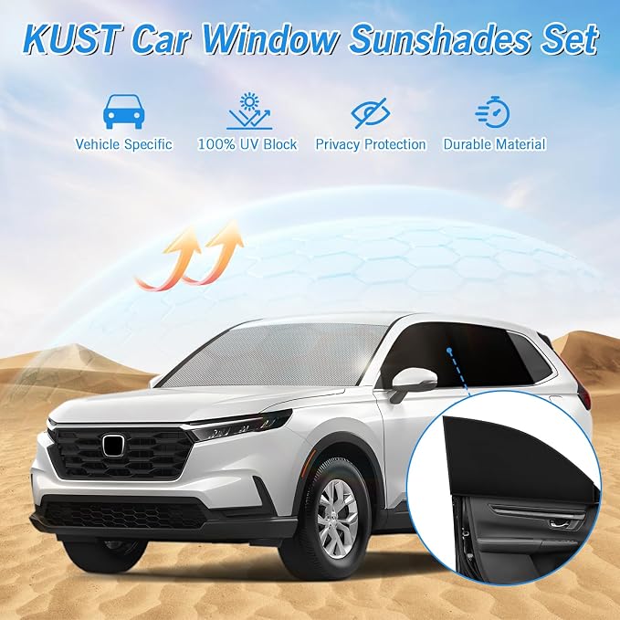 KUST Windshield Sun Shade Umbrella for Honda CR-V 2023 2024 2025 2026 Rear Window Shades 100% UV Protection and Blackout Privacy 5PCS Car Window Covers Accessories - Image 2