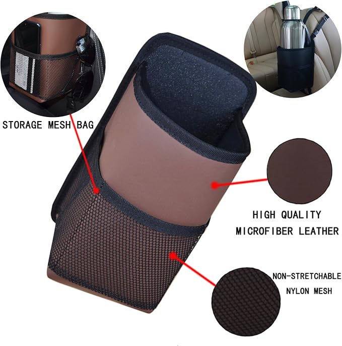 Large Car Cup Holder Expander Water Bottles, Big Drinks Holder Bag(Brown) | Fits Large 24/36/40/46oz Water Bottles,- Universal Auto Vehicle for Cars, SUV & Truck RV's golf-carts - Image 4