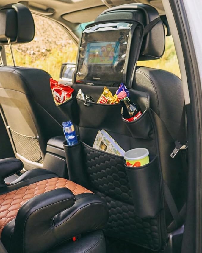 Set Seat Back Organizer & Car Seat Protector Hexy Waterproof & Non-Slip Protector for Child Car Cushion for Leather and Fabric Seats (Black Set 1) - Image 7