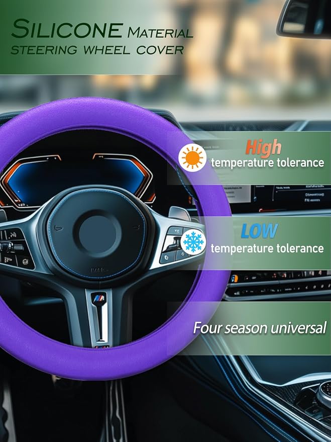 LRITER Car Steering Wheel Cover, Non-Slip Silicone Material, Purple | Multiple Color Choices, Universal Auto Parts Steering Wheel Cover, Suitable for Most Cars - Image 3