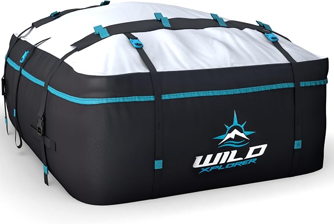 Rooftop Cargo Carrier 23 Cu Ft, Waterproof Soft Shell Roof Bag | Heavy Duty Car Top Luggage Cargo Bag with Patented Door Hooks, Protective Mat and Storage Bag (49 x 37 x 22 in, XXL) by WildXplorer