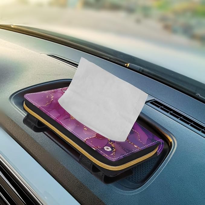 Biyejit 2 Pack Car Tissue Holder, Pink Marble Floral PU Leather Hanging Paper Towel Box, Auto Napkin Holder Cover Paper Tissue Dispenser for Sun Visor & Backseat Vehicle - Image 5