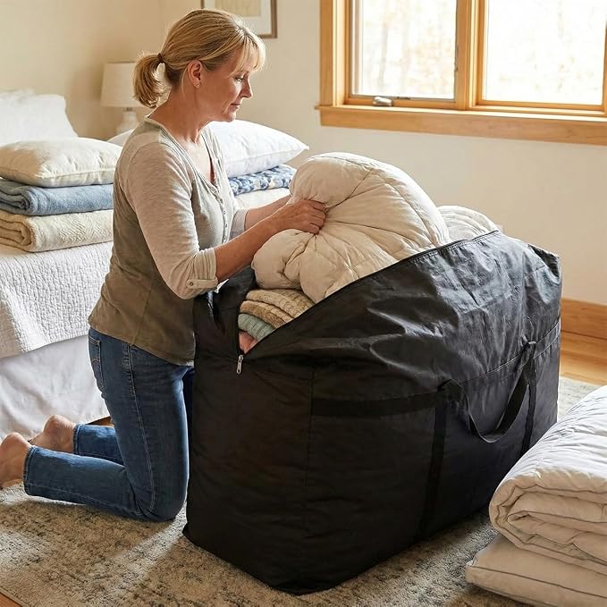 Extra-large Tarp Storage Bag (Black, 31Gal/120L) | Double Zipper, Moisture Resistant and Dustproof, Lightweight Foldable for Moving, Travel, Camping, and Seasonal Organization - Image 3