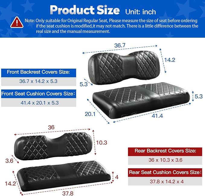 NOKINS Golf Cart Seat Covers 4 Piece Fits Yamaha Drive G29 /Drive2 | Front and Rear Seat Vinyl Covers, Golf Cart Accessories, No Staples(Black&Black Stitch) - Image 5