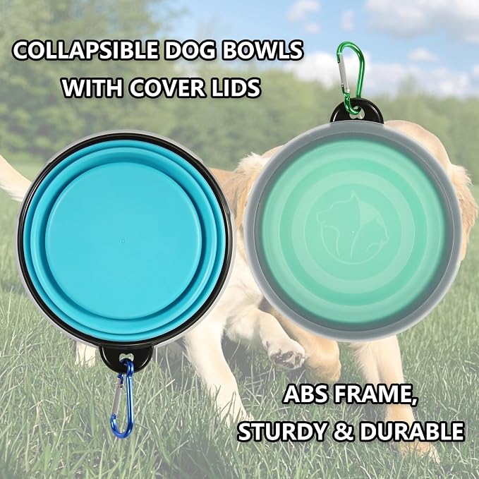 SLSON Collapsible Bowl with Cover Lids,2 Pack Dog Travel Bowls Portable Foldable Cat Water Dish Bowl for Pets Walking Parking Camping (Light Blue and Green, Small) - Image 5