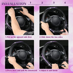 CAR PASS Bling Diamond Black Leather Steering Wheel Cover, Studded Crystal Rhinestones Universal Fit 14" 1/2-15" Glitter for Women Sparkle Girl Fit Suvs,Vans,Sedans,Car,Trucks, Purple Diamond - Image 5
