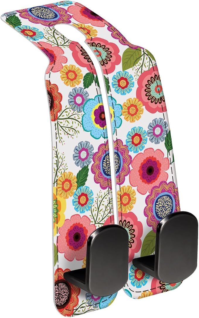 Car Seat Back Storage Headrest Hook, Premium Leather Double Metal Hook, Hanger Storage Organizer for Purse Cloth Bag, Car Interior Accessories Boho Cute Flowers by Unknown