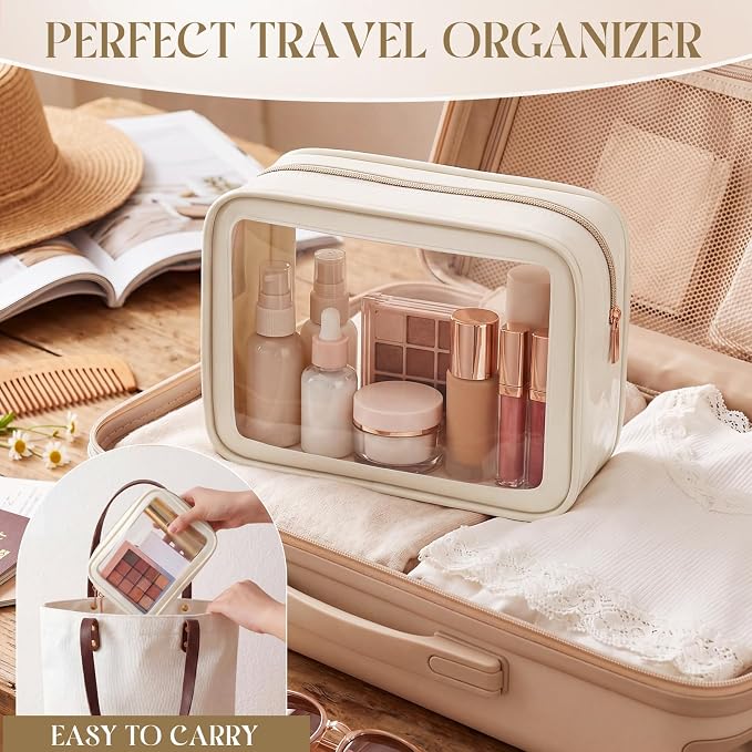 Hsei 20 Pcs Clear Makeup Bags Diaper Bag Organizer Travel Toiletry Bags with Zipper Clear Cosmetic Organizer Car Storage Pouch Bridesmaid Gift for Women Beach Vacation (Beige) - Image 5