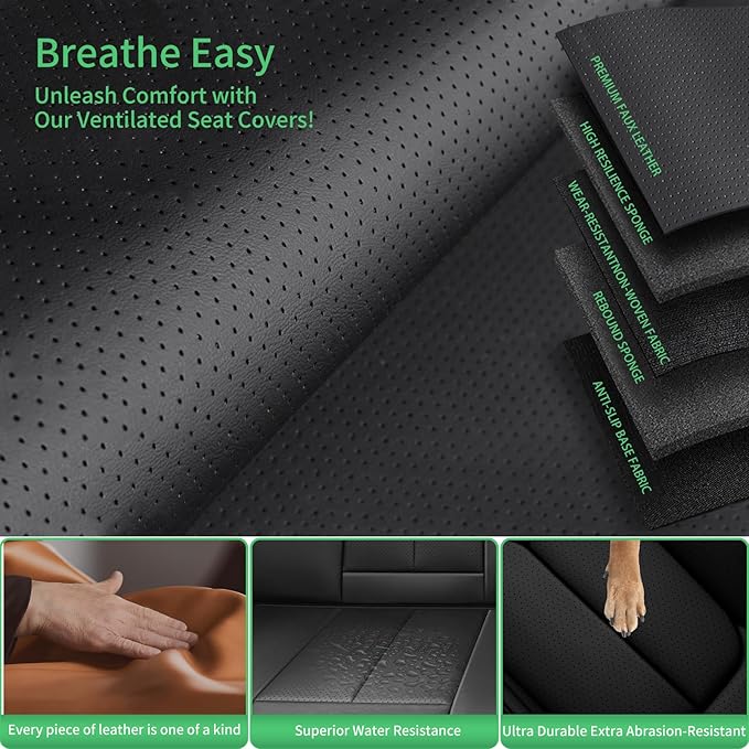 Fit Leaf Car Seat Covers for Nissan Leaf 2011-2024 2025 2026-Upgraded Premium Waterproof & Breathable Leather, Airbag Compatible, All-Weather Seat Cushion Protector,2 Front/Black - Image 6