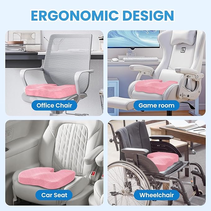 Seat Cushion, Memory Foam Office Chair Cushion - Pink, XX-Large | for Car Seat, Airplane, Desk Chair - Sciatica & Hip & Coccyx Pain Relief Cushion for Long Sitting Office Workers, Car Drivers - Image 5