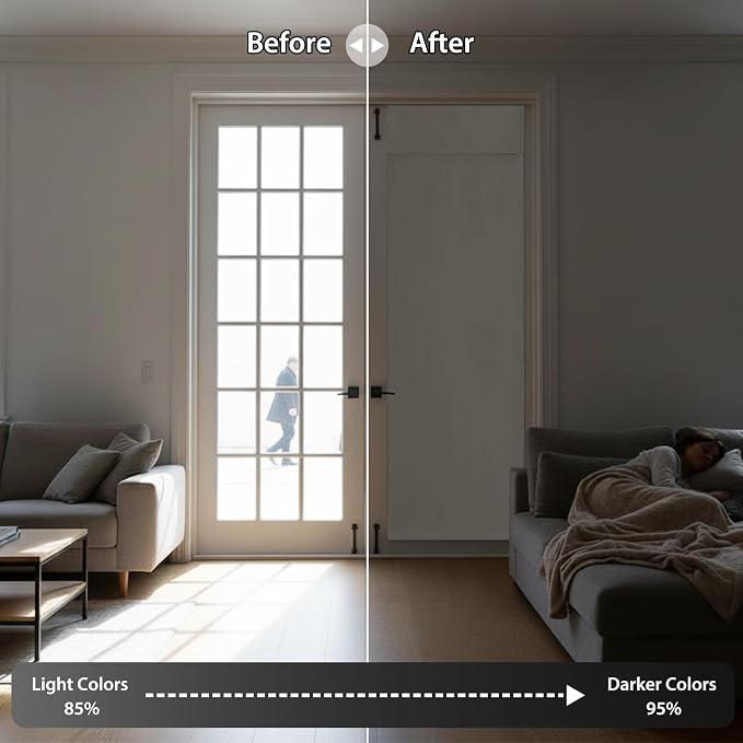 RYB HOME Blackout Curtain Privacy Window Drape for Living Room Bedroom Door | Self Adhesive, Thermal Insulated, For Patio Kitchen Front Entry Front Back Door Glass Window,W36 x L80, Natural, 1 Panel - Image 5