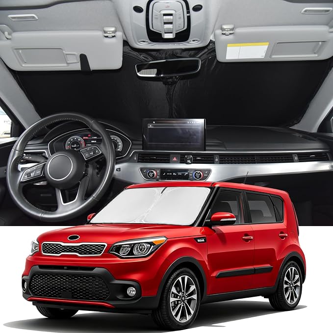 Windshield Sunshade for Kia Soul 2014-2019 Sun Shade 4 Layers | Car Windshield Accessories Upgrade Blocks UV Rays Custom Fit Soul 240T Car Window Shades Front Windshield Keep Cool Foldable by ZOIBVCARSUNSHADE