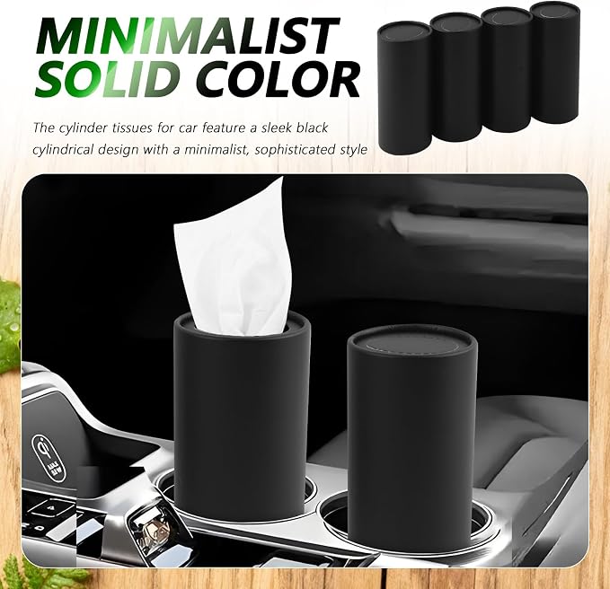 4PCS Car Tissue Holder,Pull-Out Cylinder with 30-Count Tissue | Minimalist Design Fits Cup Holders,Refillable Container,Multipurpose as Trash Can/Coin Holder,Portable for Car/Travel/Office - Image 4