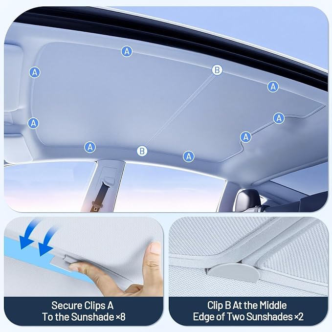 3PCS Tesla Model Y Sunshade Set for Juniper 2025-2026 | Windshield Sun Shade & Sunshade Roof, Glass Sunroof Cover [No Gaps No Sagging] Front Window Shades Protect Interior Dashboard - Image 8