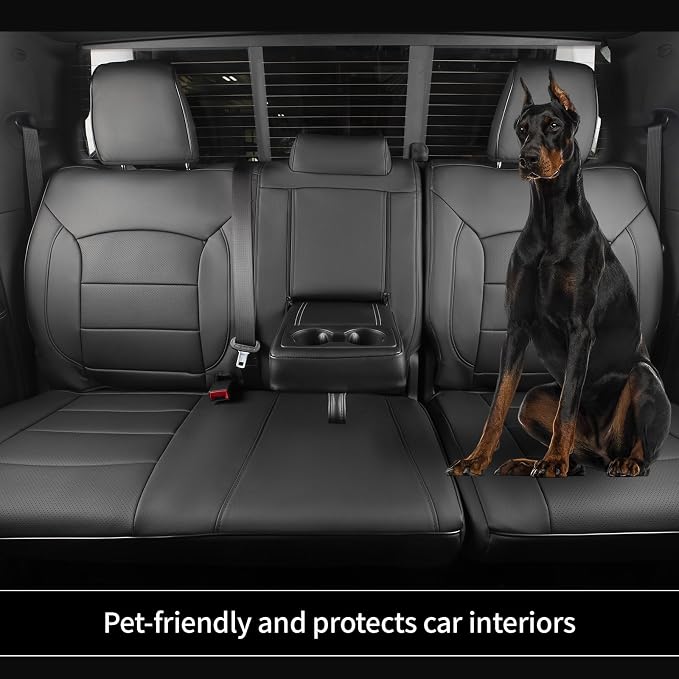 EKR Ram 1500 Seat Covers Custom Fit for (Crew Cab) RAM 1500 Laramie/Limited/Longhorn/Rebel 2019-2026 &Big Horn 2026,Waterproof Black Car Seat Cover for Trucks Full Set-Faux Leather (Black) - Image 7