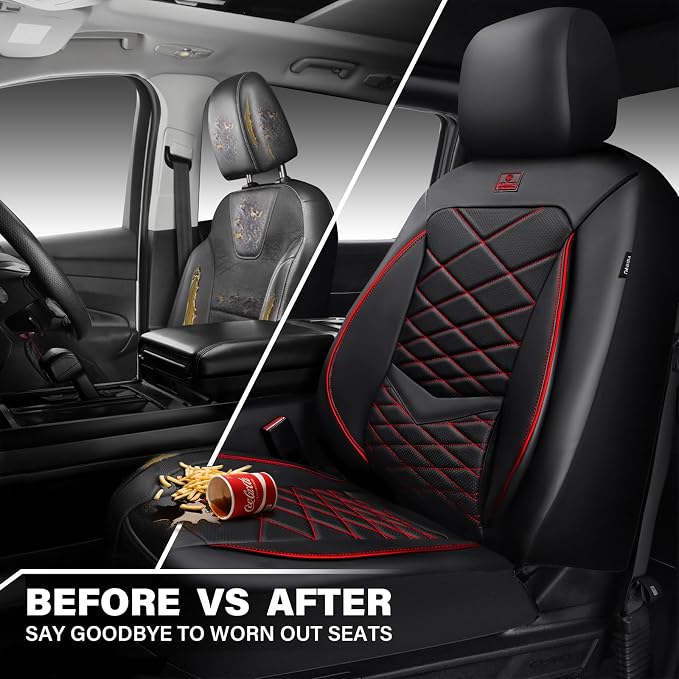 CAR PASS Luxury Nappa Leather Front Seat Covers, Water Resistant 3D Foam Seat Covers with Lumbar Support, Breathable Auto Seat Cover Airbag Compatible Universal Fit for Sedan SUV Van Truck, Black Red - Image 6