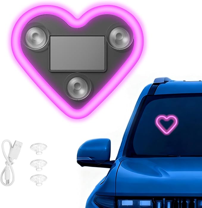 Car LED Ambient Light for Thanksgiving, Car Triangle Window Solar-Powered Heart Shaped Atmosphere Light with 5 Switchable Lighting Modes, Romantic Car Interior & Outdoor Decor (Pink, 1pcs) by VANKUB