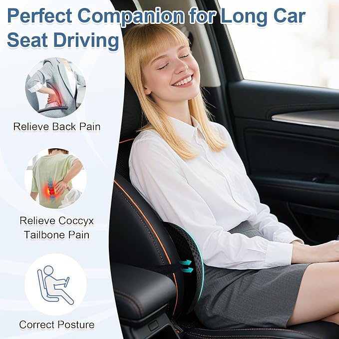 BYMECOST Lumbar Support Pillow for Car, Ergonomic Back Cushion | Memory Foam Lower Back Support Cushion with Strap for Driving, Lumbar Pillow for Pain Relief, for Office Chair, Long Sitting - Image 7