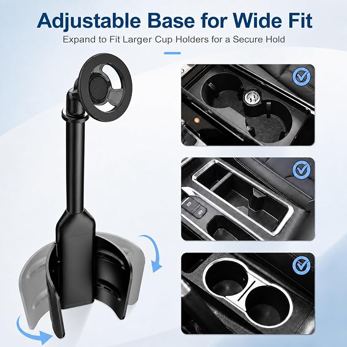 Magnetic Cup Holder Phone Mount for Car, 2 in 1 One-Hand Operation Adjustable Vehicle Cupholder Expander Phone Holder, Compatible with iPhone Android Smartphones - Image 4