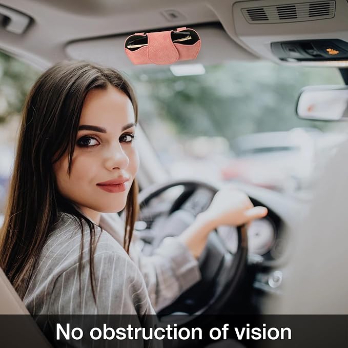 KINIVA Pink Car Visor Sunglass Holder Leather Glasses Case with Magnetic Closure for Car Interior Accessories - Image 2
