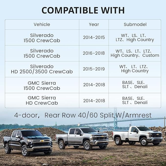 Silverado Seat Covers for 2014-2018 Chevy Silverado/GMC Sierra 1500/HD 2500/3500 CrewCab Pickup Seat Cover,Fully Covered,Waterproof Truck Leather Seat Protector(Full Set,Black/Red) - Image 3