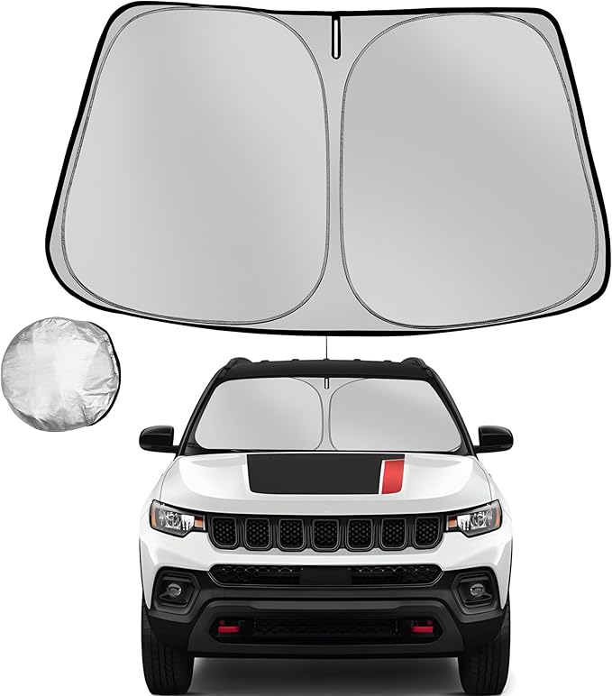 Windshield Sun Shade for 2017-2024 Jeep Compass | SUV Foldable Sun Sunshade for Car Front Window Blocks UV Rays and Heat Automotive Interior Protector Custom Fit Accessories by Fonowka