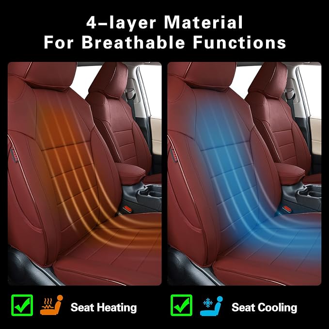EKR Corolla Seat Cover Custom Fit for Toyota Corolla 2020 2021 2022 Hybird LE &2023 2024 2025 2026 Hybrid XLE,Leather Car Seat Cover Full Set-Faux Leather(Burgundy) - Image 6