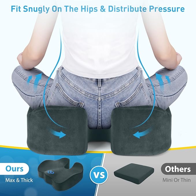 BlissTrends Thick Seat Cushion for Office Chair & Car Seat, XL, DarkGreen | Memory Foam with Removable Cover, Ergonomic Tailbone & Sciatica Support for Pressure Relief and Long Sitting, 3.9" Thick - Image 3