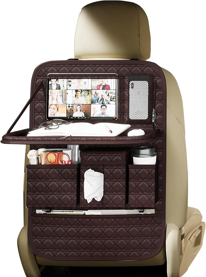 Backseat Car Organizer 1 Pack, Car Back Seat Organizers with Tray,Multifunctional Car Seat Back Organizer with Foldable Tablet Holder (Coffee Brown, 1 PC) by GMQ