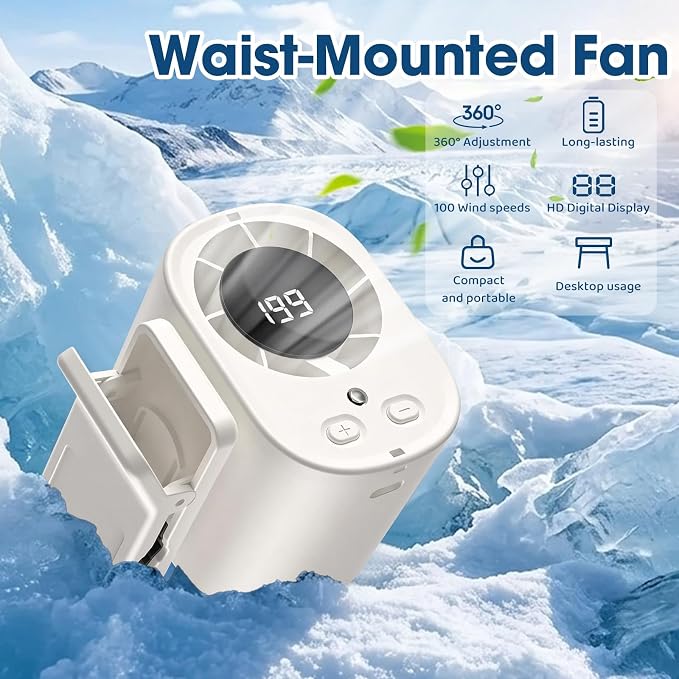 Car Clip on Fan with LED Display & Night Light, 360° Rotatable High Speed Cooling Fan, USB Rechargeable Personal Fan, Hands-Free Clip Fan for Car, Office, Camping & Outdoor Summer Use (White) - Image 2
