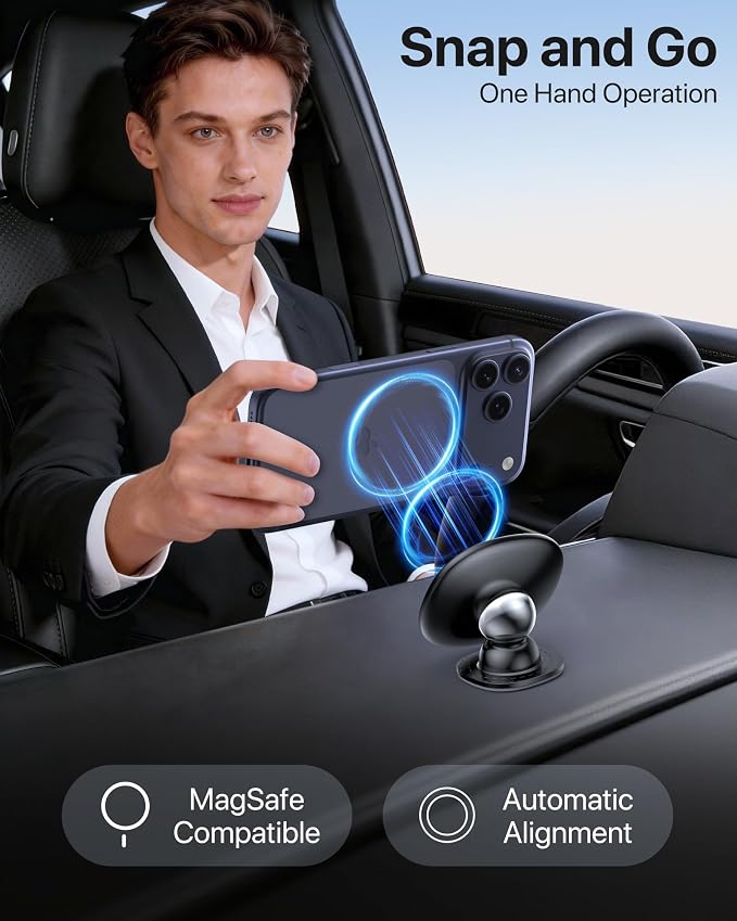 miracase for MagSafe Car Mount【Strong Magnets】 Magnetic Phone Holder for Dashboard，360 Adjustable Car Phone Holder, Compatible with Garmin GPS iPhone Android and All Smartphones, Black - Image 6