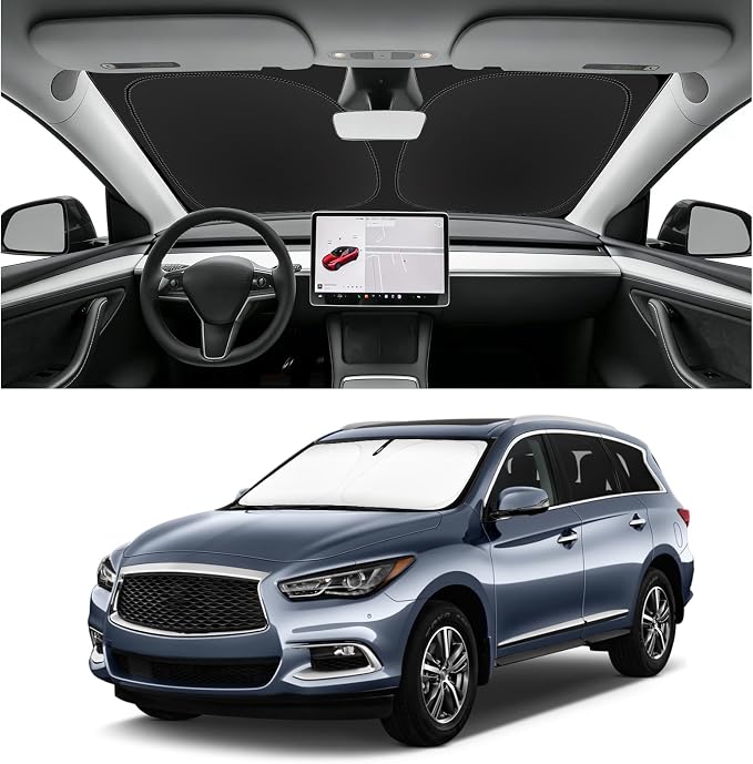 Custom Fit Windshield Sun Shade for Infiniti QX60 2022-2026 | Blocks UV Rays and Sun Heat, Helps Reduce Interior Temperature, Protects Dashboard from Fading, Folds Easily for Storage by SLOGENTO