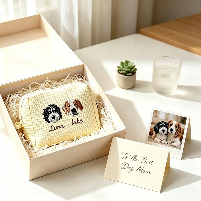 Personalized Pet Photo Embroidered Cosmetic Bag Custom Dog Cat Portrait Makeup Pouch for Women Cute Gift for Pet Lovers Mother's Day Birthday Compact Travel Toiletry Organizer with Zipper - Image 5