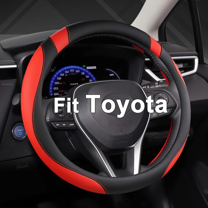 West Llama Customized Auto Car Steering Wheel Cover for Toyota Tacoma,4Runner,Tundra,Sequoia,15.5-16 inch (Black+Red-Large Size) by WESTLLAMA