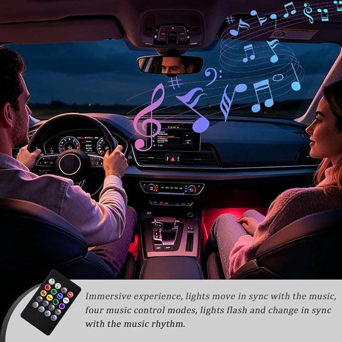 Car Interior LED Light with Wireless Remote & APP Control, Vehicle Under Dash Footwell Light with Music Sync Mode, USB Port Automotive Inside Ambient Strip Lighting, Universal Fit (48 LED) - Image 2