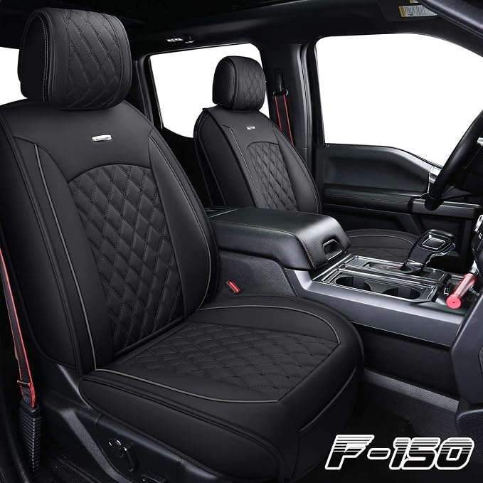 Front Car Seat Covers for Ford F150 F250 F350 F450 Truck (Black) | Custom Fit 2009-2026 F150 XLT STX XL, 2017-2026 F250 F350 F450 Super Duty Truck Crew/Regular/Extended Cab, Waterproof Leather - Image 2