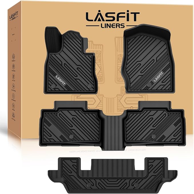 LASFIT Floor Mats for Ford Explorer 6 Seats with Second Row Center Console | TPE Custom Fit All Weather Protector Anti-Slip Floor Liners, for Explorer 2020-2026 with Second Row Center Console,4pcs Black by LASFIT