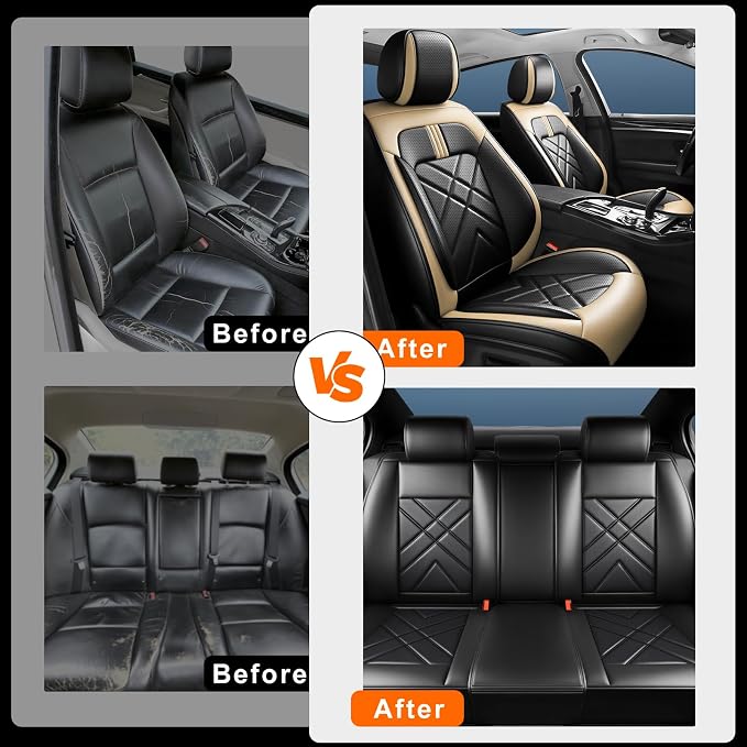 Soul Car Seat Covers Fit for Kia Soul 2010-2026, Premium Full Coverage Leather Automotive Seat Protectors, All Seasons Waterproof Breathable, Airbag Compatible, Full Set Seats Black Beige - Image 6