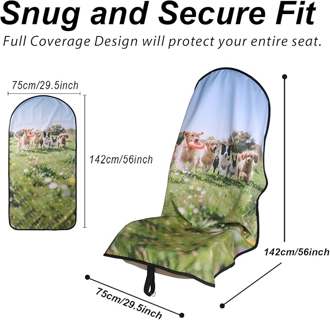 Car Seat Cover Protector Front Seats,for Gym Workout,Running,Swimming,Beach and Hiking,Waterproof Sweat Towel Bucket Seat Covers for Cars SUV Trucks (Dog Print, 1Pcs) - Image 3