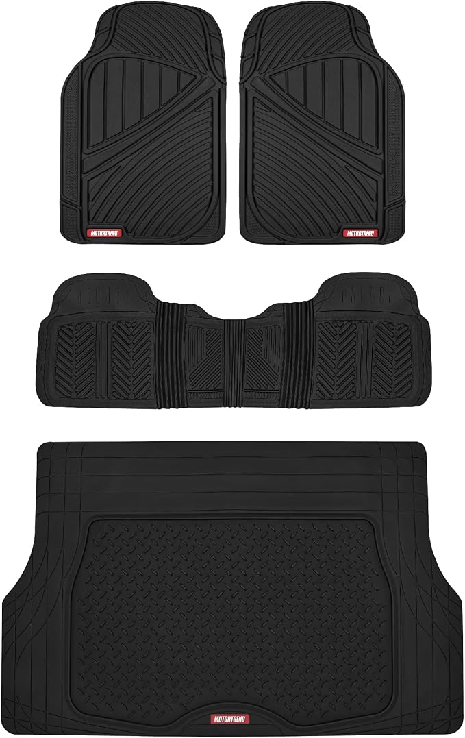 Motor Trend FlexTough Performance All Weather Rubber Car Mats with Cargo Liner - Full Set Front & Rear Floor Mats for Cars Truck SUV, Automotive Floor Mats (Black) by MotorTrend