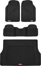 Motor Trend FlexTough Performance All Weather Rubber Car Mats with Cargo Liner - Full Set Front & Rear Floor Mats for Cars Truck SUV, Automotive Floor Mats (Black) by MotorTrend