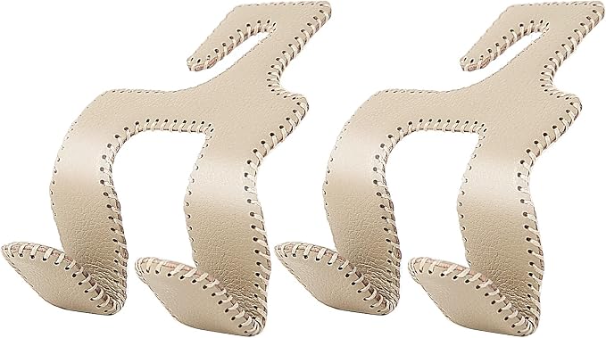 Car Headrest Hooks for Purses and Bags, Upgraded 2 in 1 Cars Back Seat Head Rest Hanger Vehicle Leather Organizer Storage Holder Hook Matching Cars Interior, 2-Pack, Beige by LANVRION
