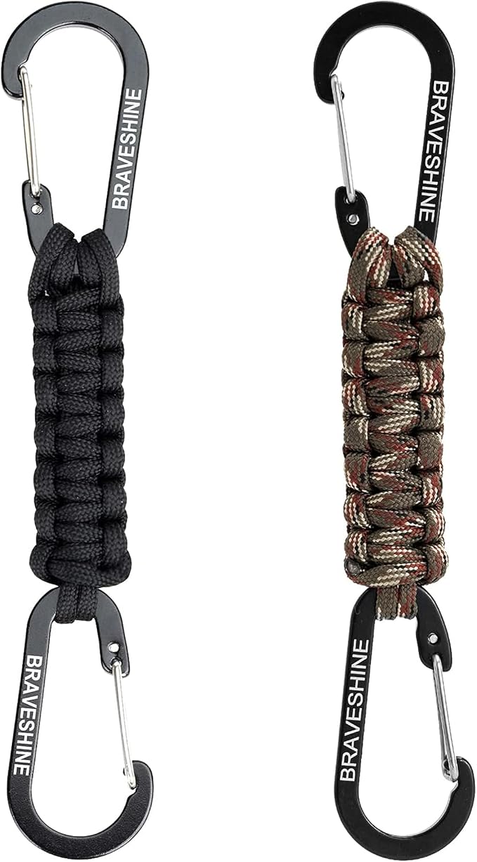 BRAVESHINE Paracord Keychain Carabiner Clip | D Ring Hanger Lanyard Hook | 7.3inch Long | for Stroller, Water Bottle, Key, Backpacks, Men, Women, Luggage, Car Seat Headrest, Fence, Bag Charms by BRAVESHINE