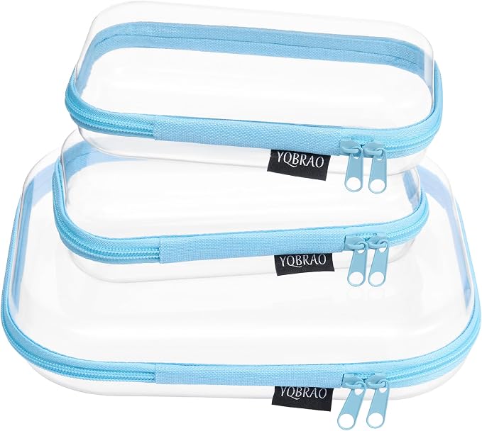 YQBRAO Clear Hard Shell Organizer Cases, 3-Pack, Blue | Rigid 1.2 mm clear PET organizers with multi-size design for travel, cables, and everyday essentials by Unknown