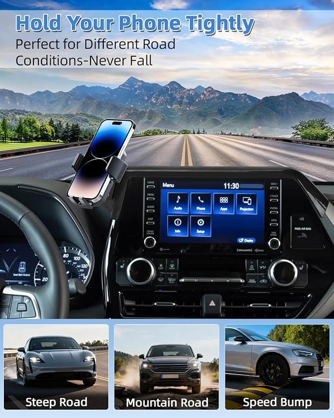 Car Phone Mount for 2020-2026 Toyota Highlander 8-inch Screen Accessories | L/LE/XSE/Hybrid XLE Auto Lock Car Phone Holder 360° Rotation Hands-Free Phone Cradles Not Affect Vent (Not fit 12.3-Inch) - Image 8