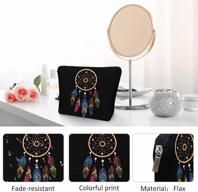 Woman Makeup Bag Dream Catcher, Native American Style Tribal Feathers Dream Catcher Makeup Bags Travel Cosmetic Bags Toiletry Makeup Organizer Pencil Pouch Cosmetic Bag For Owners Lady - Image 5